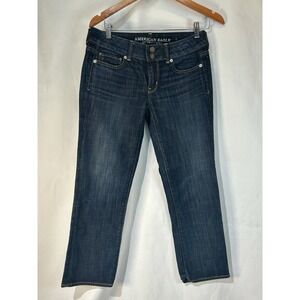American Eagle Artist Crop Jeans 4 Regular Womens Stretch Low Rise Dark Wash